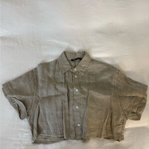 Zara Linen Cropped Button-Up Shirt